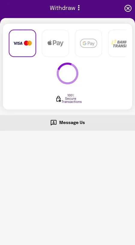 Withdrawal methods screen in Smooth Spins cashier